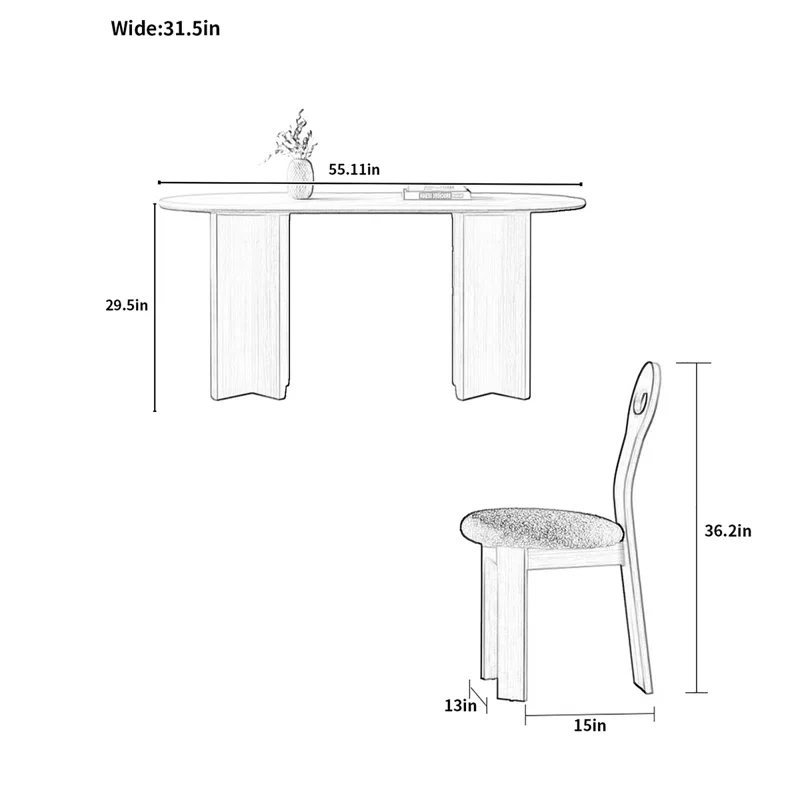 Amarie Double Pedestal Modern Teak Wood Rectangular 6 Seater Dining Table Set Space-Saving Design for Dining Room and Kitchen - Image 2