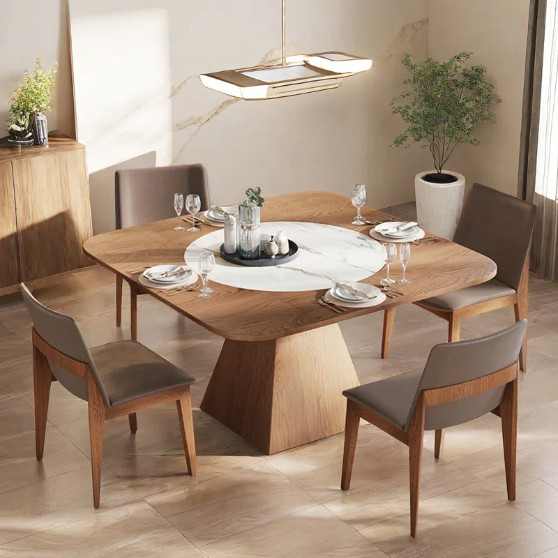 Clachad Modern Teak Wood Square 4 Seater Dining Table Set, Space-Saving Design for Dining Room & Kitchen