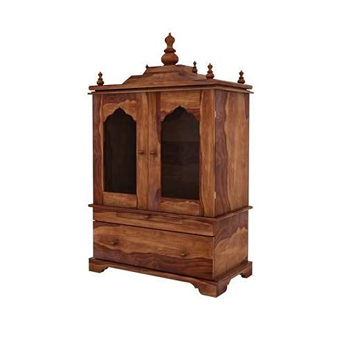 Rituals Handmade Teak Wood Pooja Temple with Single Drawer for Daily Prayers (Brown) - Image 3