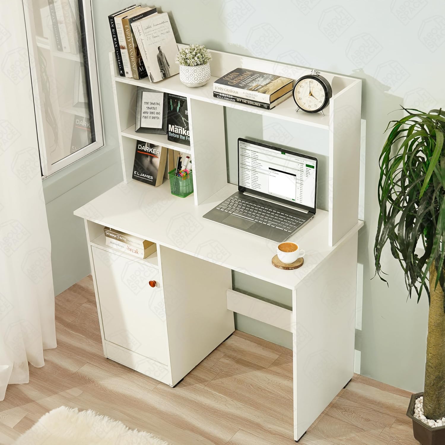 Natural Art & Crafts Murray Handmade Scholar Study & Office Desk with Hutch & Bottom ( White ) - Image 3