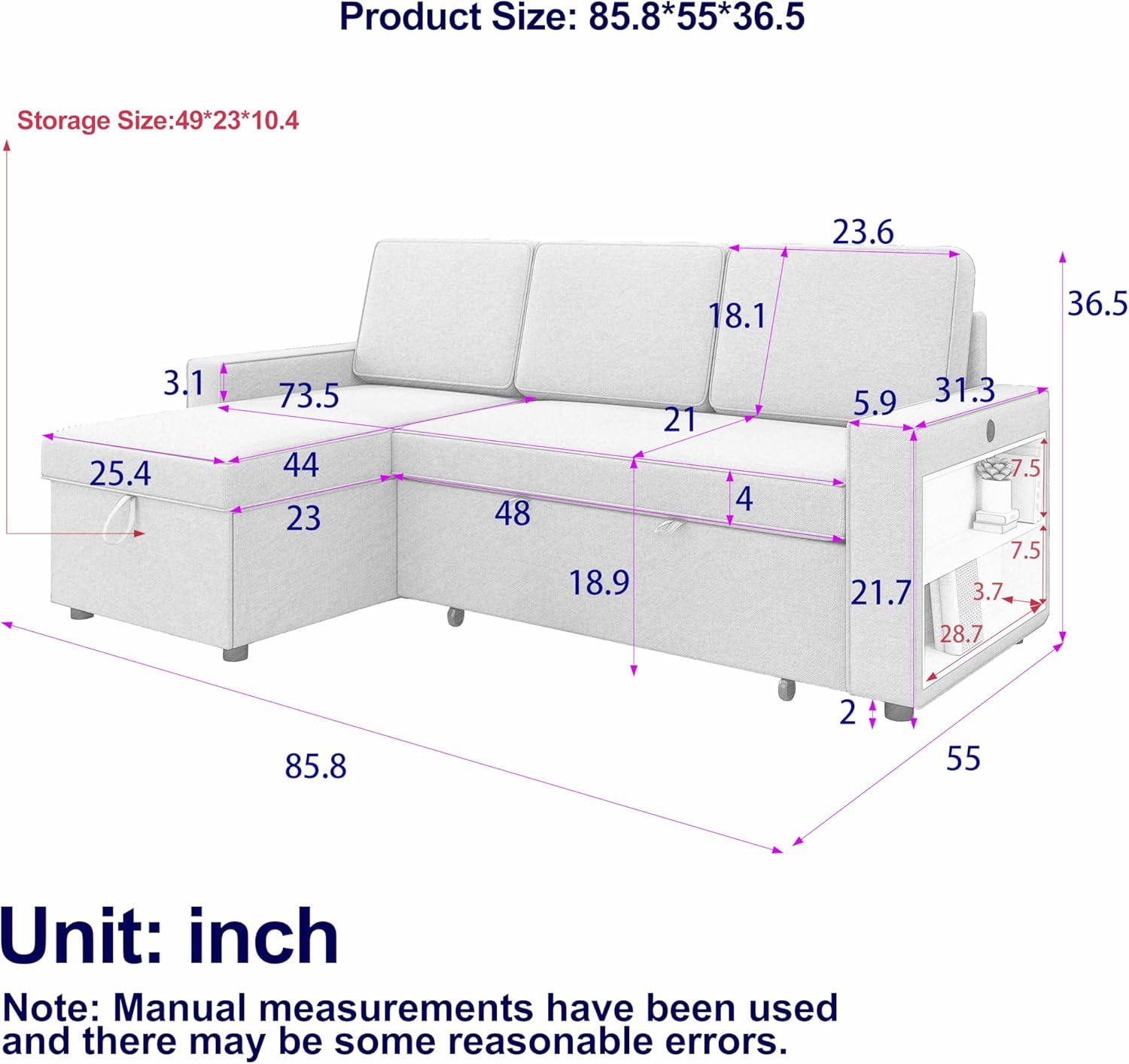 Sectional L-Shape Sofa with 2 Storage Racks Modern Convertible Modular Sofa for Living Room, Space-Saving - Image 5