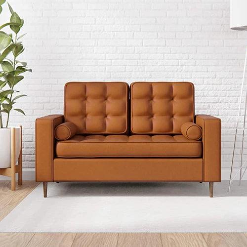 Modern Square Arms and Tufting-Bolster Leatherette 2-Seater Chaise Lounge With 2 Pillows ( Brown )