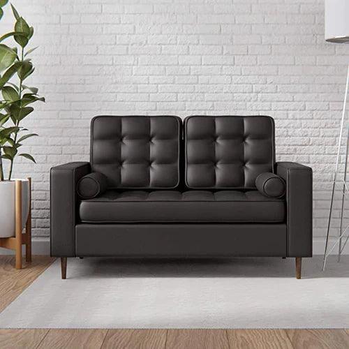 Modern Square Arms and Tufting-Bolster Leatherette 2-Seater Chaise Lounge With 2 Pillows ( Black )