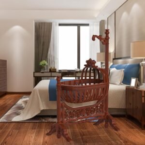 Royal Teak Wood Baby Cradle Walnut Finish