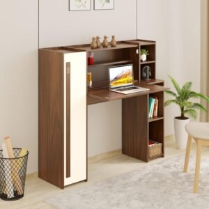 Natural Art & Crafts Walden Handmade Scholar Study Laptop Table & Office Desk with 5 Racks (Brown Maple & White)