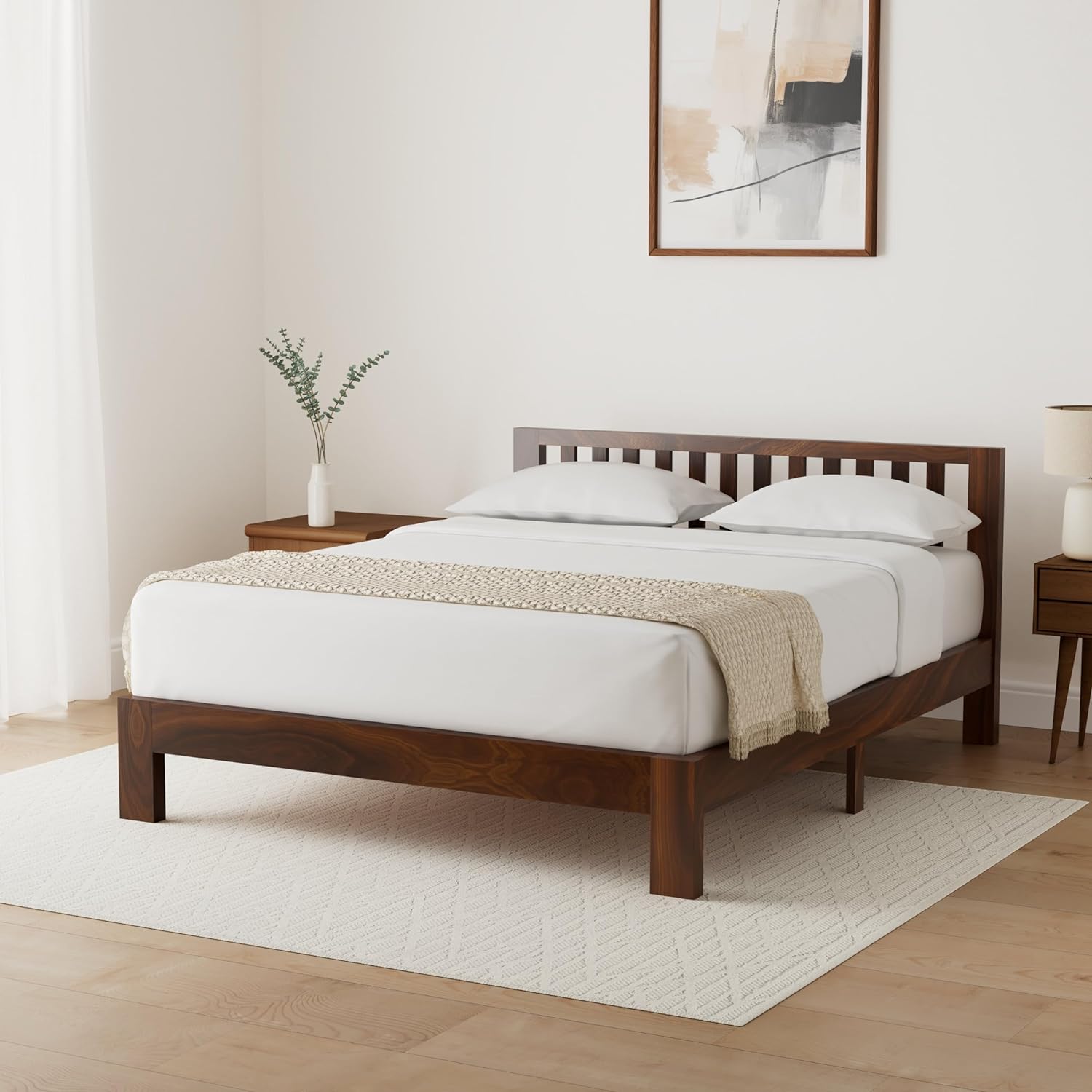 Natural Art & Crafts Solimo Petra Handmade Teak Wood King Size Plain Bed for Bedroom, Hotel