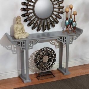Toscano Design Handmade Teak Wood Console Table Rack for Living Room (Grey Finish)