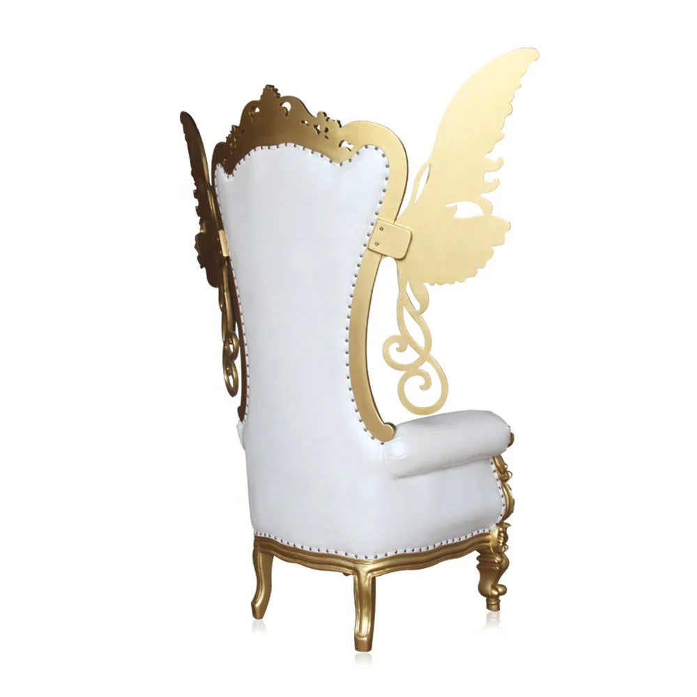Special Wings Luxurious High Back Button Tufted Teak Wood Throne Chair Royal Wedding Chair, Elegant King & Queen ( Golden ) - Image 3