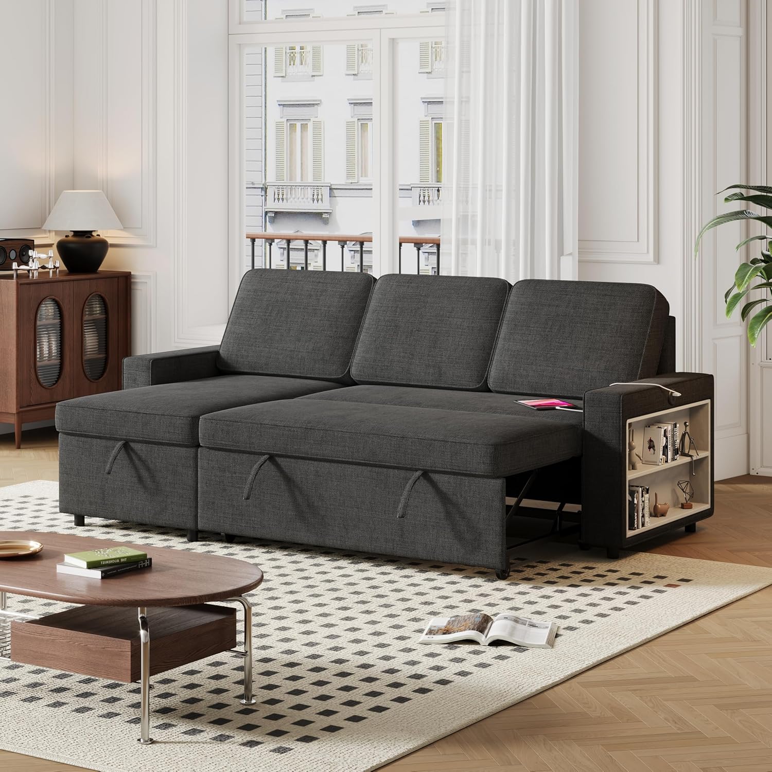 Sectional L-Shape Sofa with 2 Storage Racks Modern Convertible Modular Sofa for Living Room, Space-Saving - Image 4