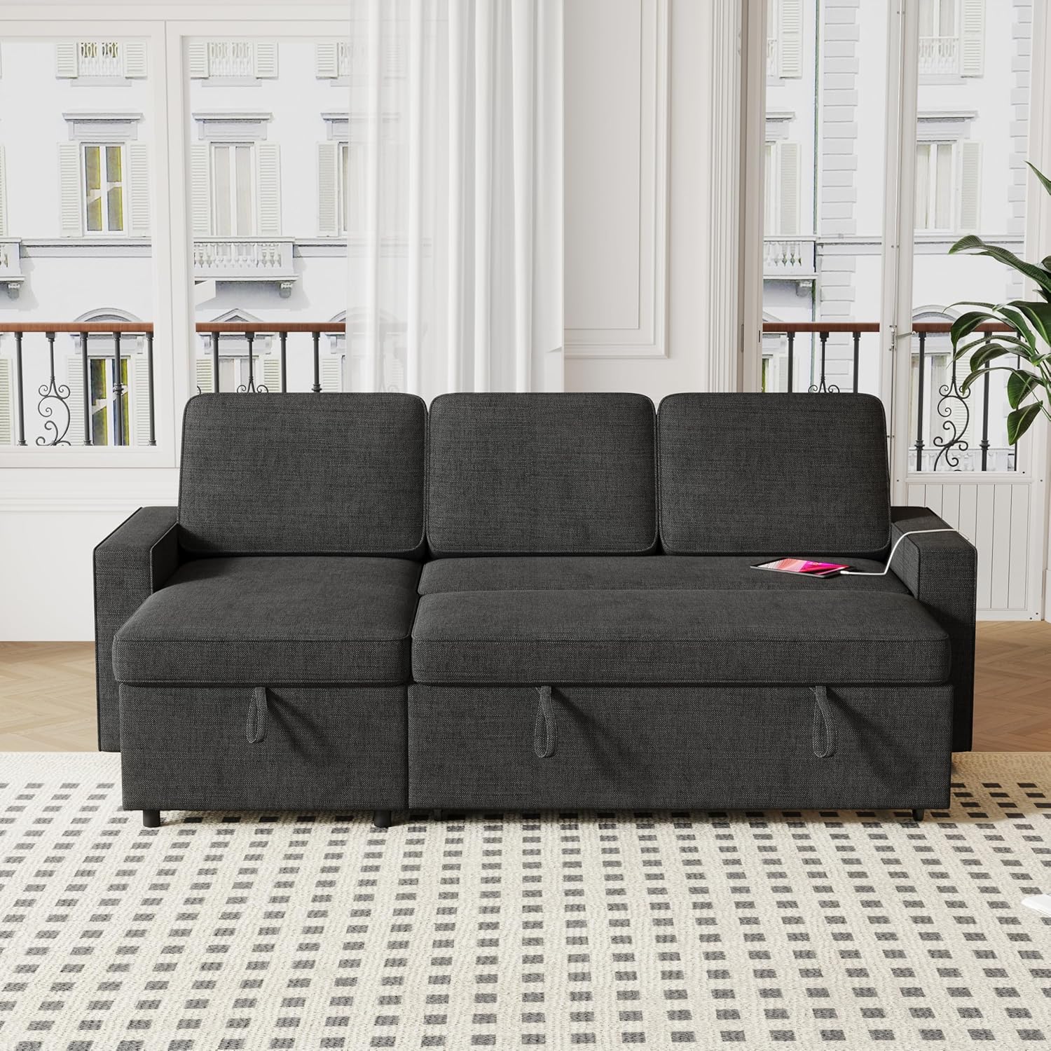 Sectional L-Shape Sofa with 2 Storage Racks Modern Convertible Modular Sofa for Living Room, Space-Saving - Image 3