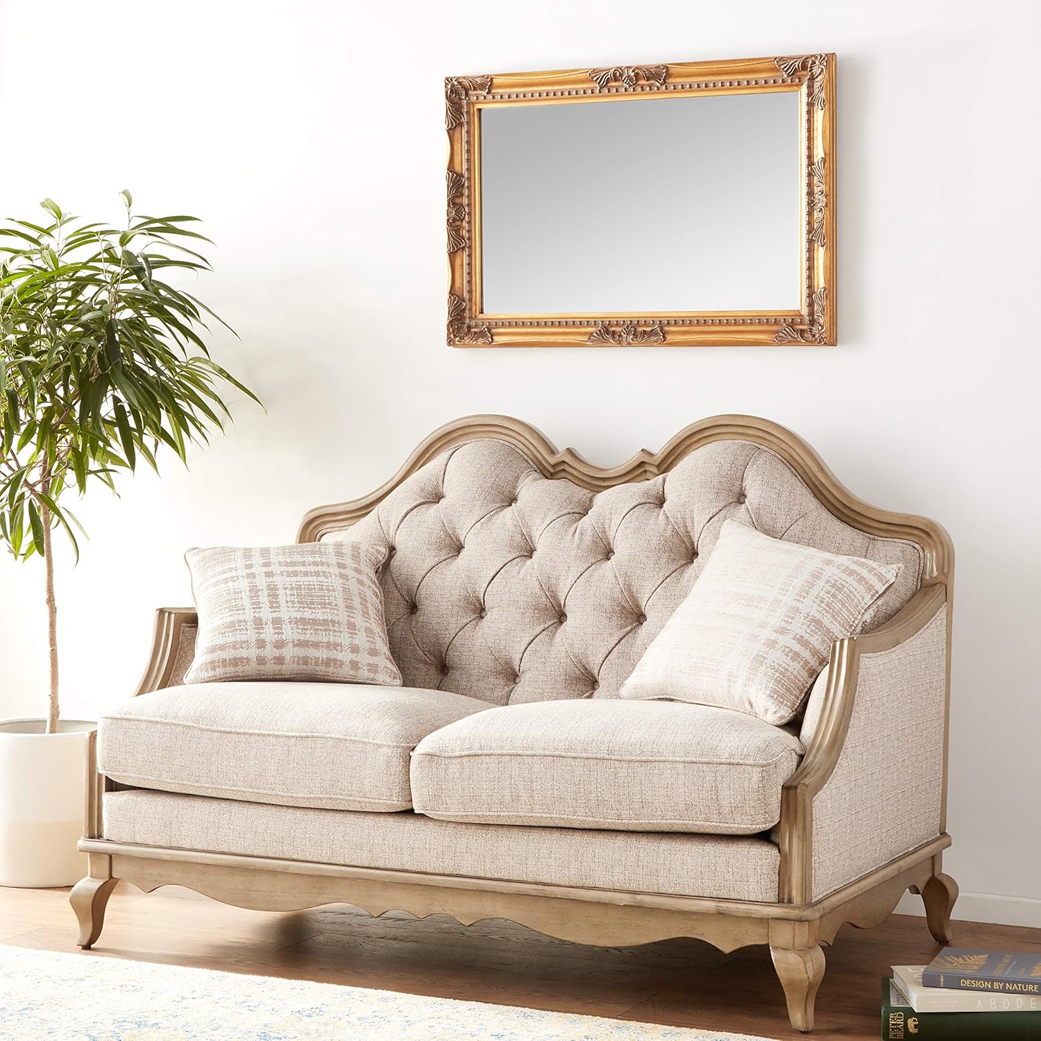 Chelmsford Hand Carved Teak Wood 2-Seater Sofa Elegant Wooden Living Room ( Beige )