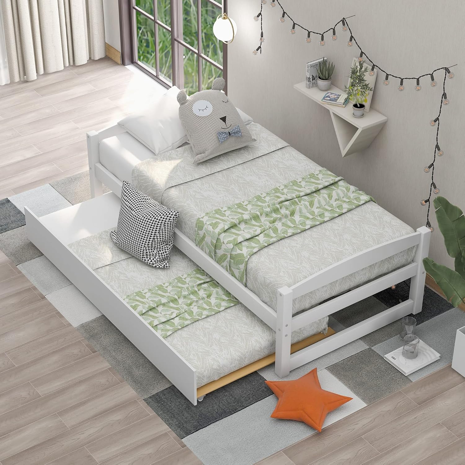 Rollers Sofa Cum Bed Multi-Functional Convertible Sofa Bed with Wooden Frame, Space-Saving Design for Living Room (White)