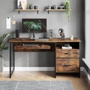 Spacious Handmade Engineered Wood Laptop & Desk Table with Two Drawers and Storage (Antique Black)