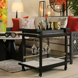 Neo 2-Tier Marble Top Steel Bar Serving Trolley with Wheels ( Black & Gold )
