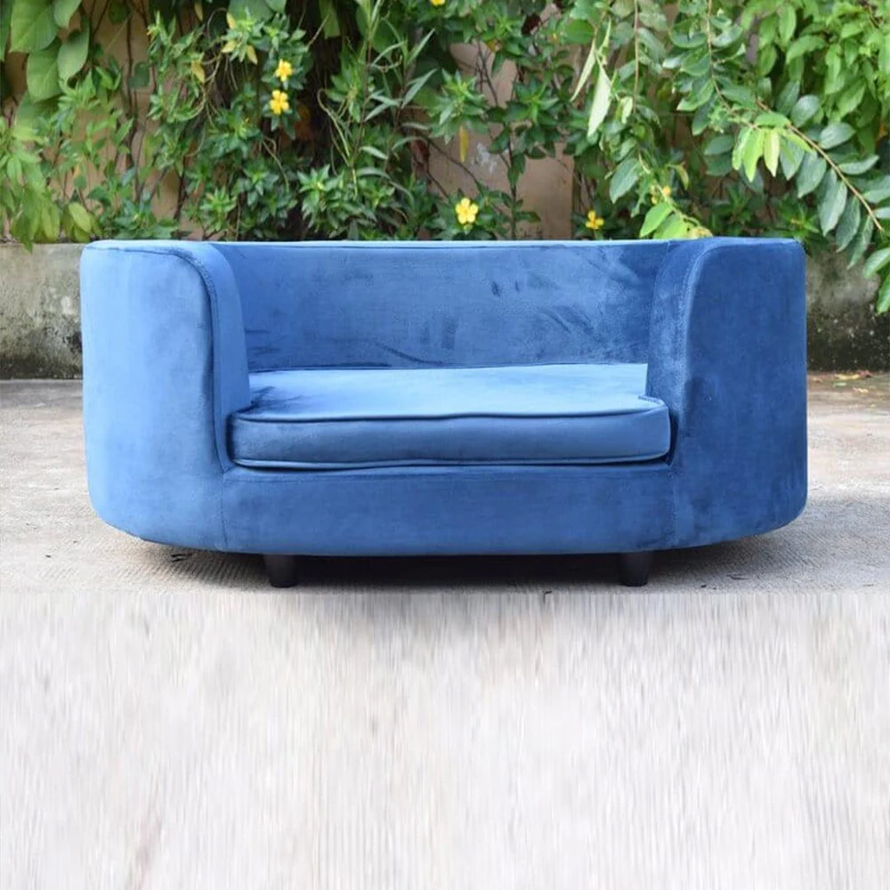 Adalea Dog Sofa in Teak Wood with Upholstery Luxury Designer Durable & Comfortable Pet Bed for Dogs