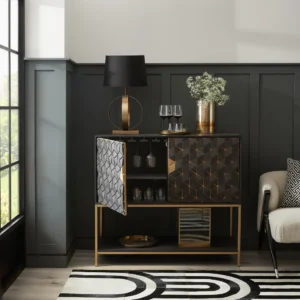 Natural Art & Crafts Muxxo Handmade Wooden Bar Cabinet Stylish Liquor and Wine Storage Cabinet for Glasses and Bottles (Black)