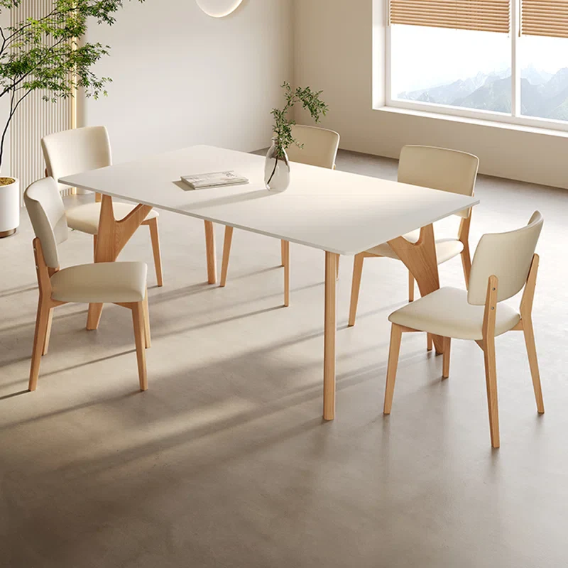 Cahir Luxe Modern Teak Wood Rectangular 6 Seater Dining Table Set Space-Saving Design for Dining Room and Kitchen