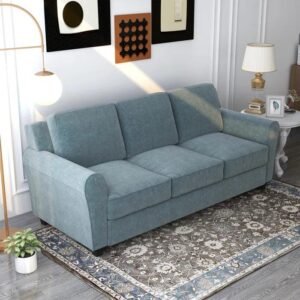 Luxe Velvet Modern 3-Seater Sofa Set Comfortable Button Tufted Chesterfield Design, Elegant ( Blue )