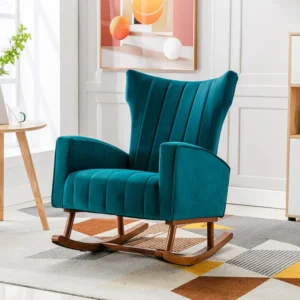 Natural Art & Crafts Gidder Handmade Teak Wood Accent Rocking Chair Ergonomic Rustic Vintage Rocker for Living Room, Bedroom, Nursery, and Patio