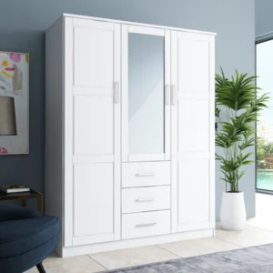 Aveah Teak Wood Multipurpose Storage Wardrobes & Dressers for Elegant Bedroom Storage Solution with 3 Doors and 3 Drawers (Mirrored)