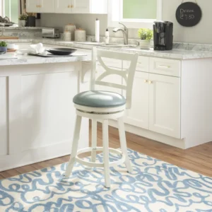 Bouleyk Faux Leather Wood Swivel Bar & Counter Stool (White)