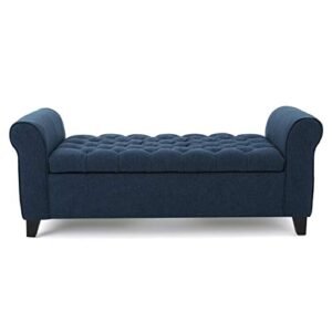 NATURAL ART & CRAFT Upholstered Flip top Storage Bench 2 Seater Sofa Couch Pouffe Storage Ottoman (Blue) 2-Person Sofa, (TEAK Wood)