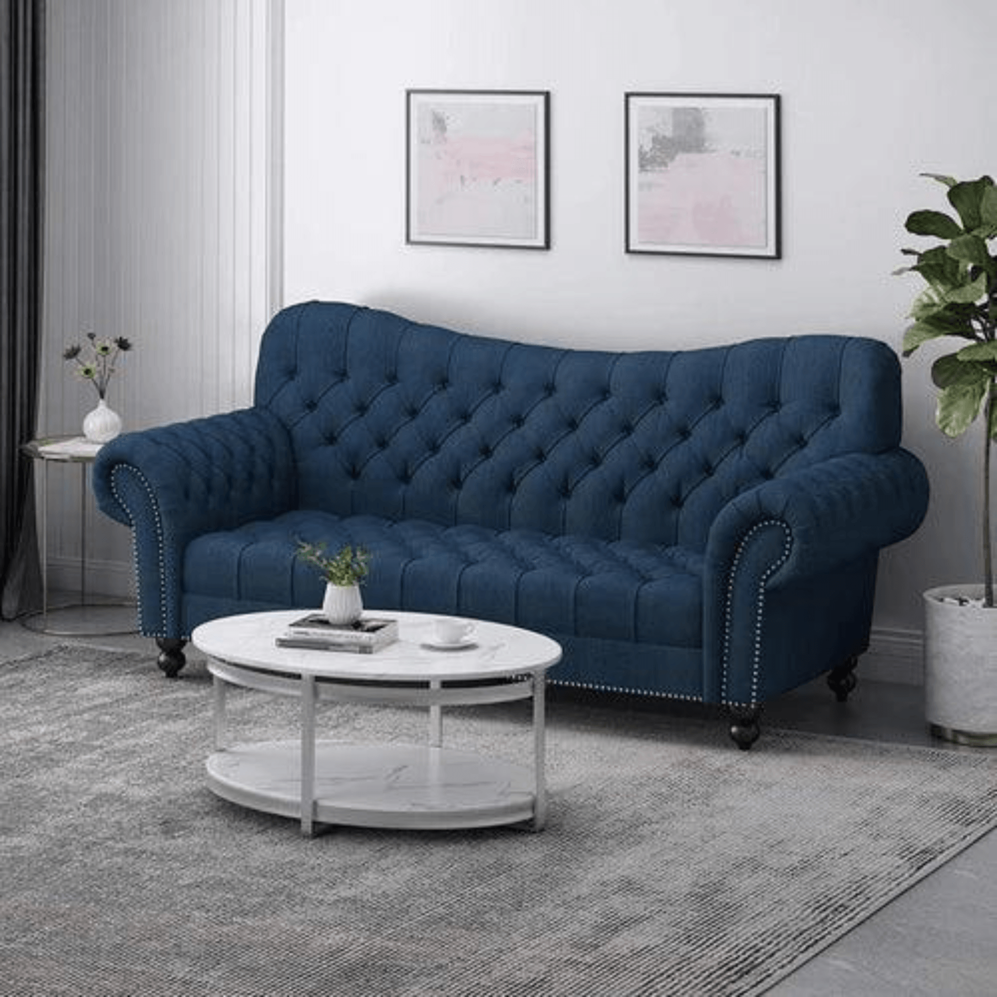 Nathan Chesterfield Button Tufted 3 Seater Sofa Set ( Blue )