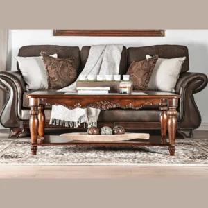 Traditional Rectangular Hand Carved Teak Wood Coffee Table