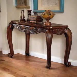 Furzy Hand Carved Teak Wood Console Table Royal Beautiful Design, Luxurious Home Decor for Living Room or Entryway