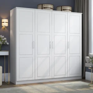 Cosmo Teak Wood Multipurpose Storage Wardrobes & Dressers for Elegant Bedroom Storage Solution with 4 Doors (Armoire)
