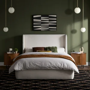 Dalton Teak Wood High Back Upholstered King Size Bed