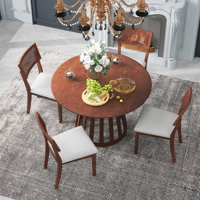 BlackBurn Modern Teak Wood Round 4 Seater Dining Table Set
