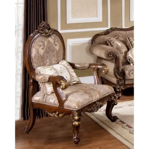 Natural Art & Crafts Fontainbleau Grand Style Hand Carved Teak Wood Armrest Chair Elegant Vintage Living Room Seating & Home Decor