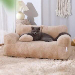 Luxury Teak Wood Pet Sofa Four-Season Large Plush Dog Bed with Soft Upholstery, Durable & Comfortable Designer Furniture for Dogs