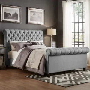 Design Ottoman Button Tufted Teak Wood Upholstery King Size Bed