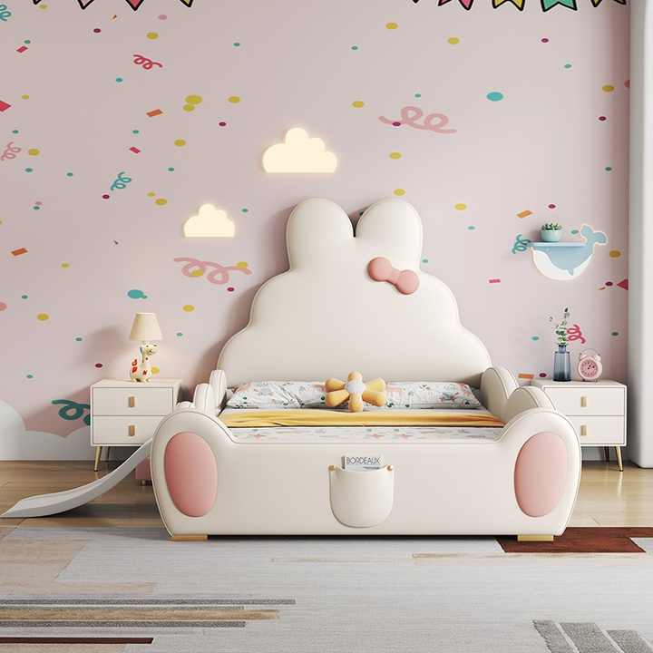 Cute Fantastic with Storage Kids Bed for Girls and Boys Plush Look