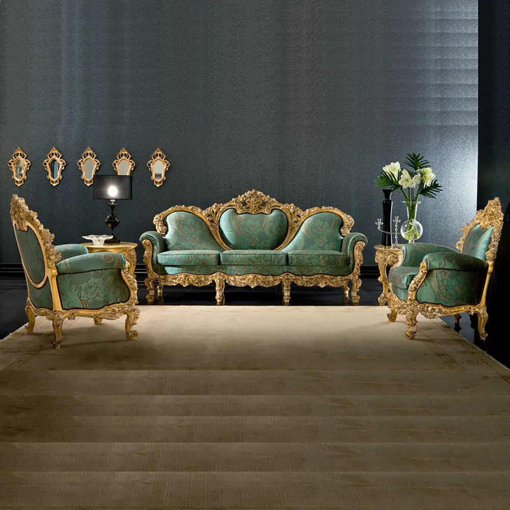 Cataclysmic Luxury Antique Hand Carved Teak Wood Sofa Set 3+1+1 with 2 Elegant Side Table