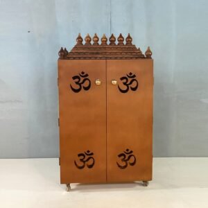 Gopuram Traditional Handmade Wooden Pooja Temple with Wheels for Daily Prayers (Honey Finish)