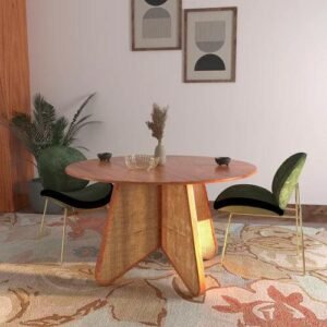 Natural Art & Crafts Eensy Rattan Round Coffee Table in Teak Wood Stylish Centerpiece for Modern Dining Room