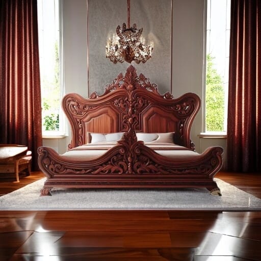 Glorious Hand Carved Teak Wood King Size Bed, Royal Look Luxury Traditional Bedroom ( Brown ) - Image 2