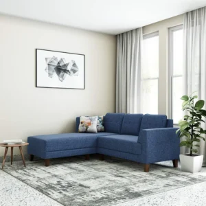 Bluish Teak Wood 5 Seater L Shape Sectional Sofa Set Modern L Shape Couch with Plush Cushions for Contemporary Living Room