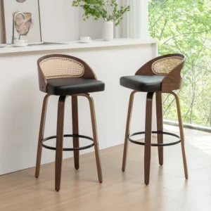 Natural Art & Crafts Leeanaz Swivel Faux Leather Counter & Bar Stool Modern Kitchen Island Chairs for Home Bar (Set of 2)