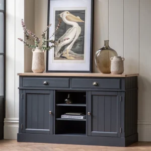 Marco Solid Wood Sheesham Wood 2 Door Sideboard Cabinet (Midnight Blue & Natural Top)