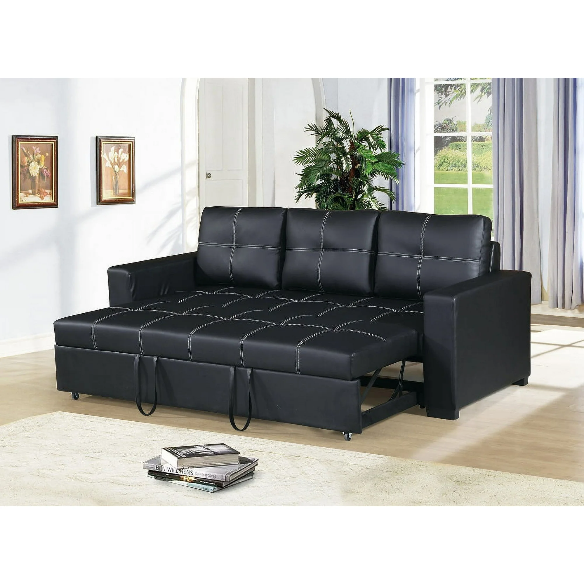Modern Handmade Leatherette Sofa Cum Bed Convertible, Multi-Functional, and Space-Saving Sleeper Sofa for Living Room