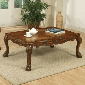Sallow Hand-Carved Modern Teak Wood Rectangle Coffee Table