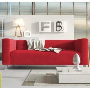 Natural Art & Craft Snazzy Style Teak Wood Velvet Fabric 3 Seater Modern Sofa With Metal Legs ( Red )