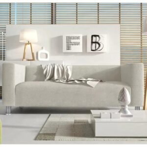 Natural Art & Craft Snazzy Style Teak Wood Velvet Fabric 3 Seater Modern Sofa With Metal Legs ( White )