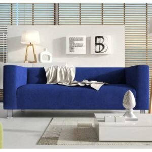 Natural Art & Craft Snazzy Style Teak Wood Velvet Fabric 3 Seater Modern Sofa With Metal Legs ( Blue )