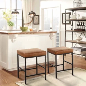 Natural Art & Crafts Munisen Swivel Upholstered 24'' Counter and Bar Stool with Metal Frame (Set of 2)