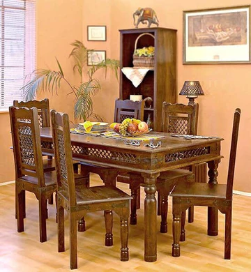 Forged Design Handmade Teak Wood 6 Seater Rectangular Dining Table Set Elegant Solid Wood Dining for Kitchen and Dining Room